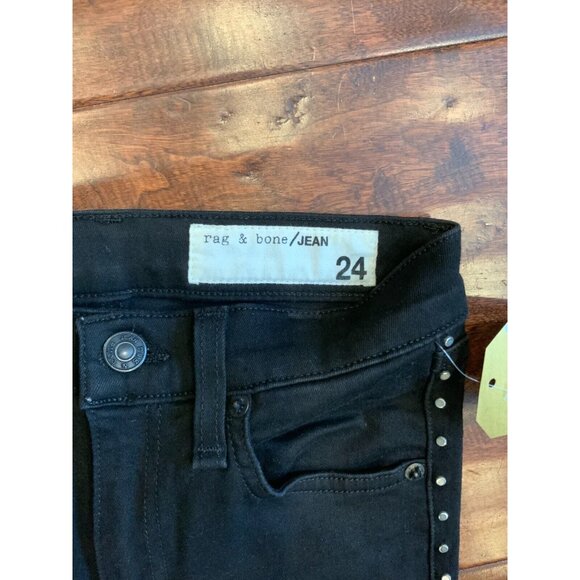 Rag & Bone Black Denim Skinny Jeans w/ Studded Legs, Size 24 - Picture 3 of 5